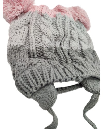 Gorro bebé  Orejeras 2 Pompones