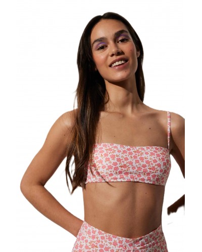 Bikini bandeaue estampado pequeñas flores rosa