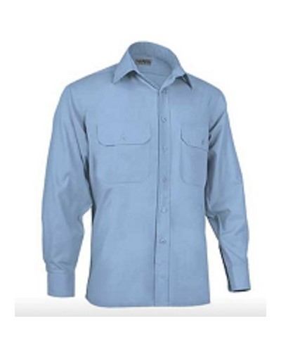 Camisa unisex manga larga, corte clásico con bolsillos en pecho con cierre botón (Talla 48-50)